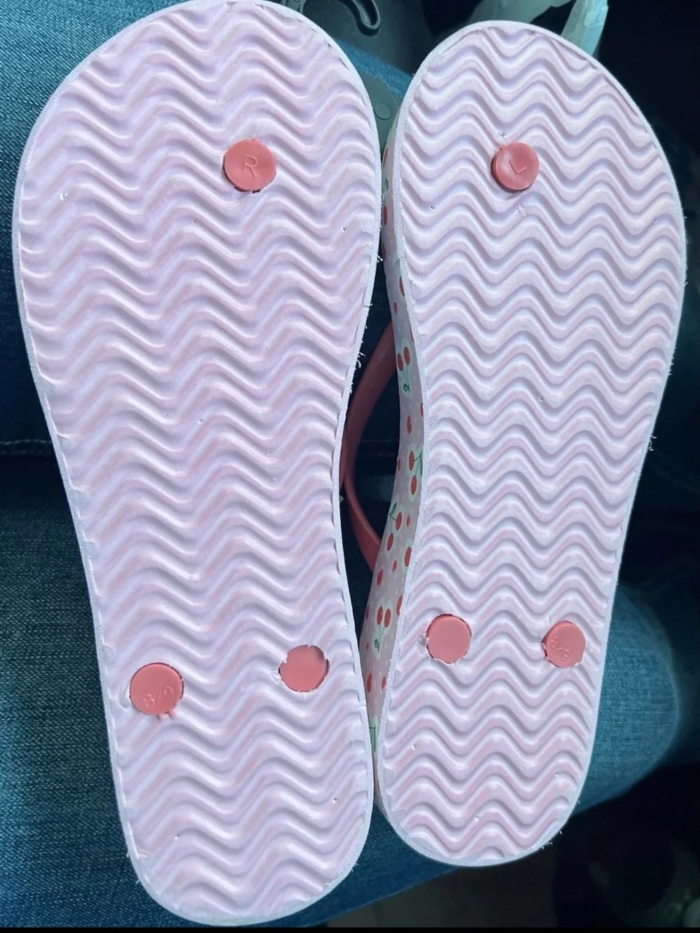 Cherry Print Pink Flip Flops with Coral Straps